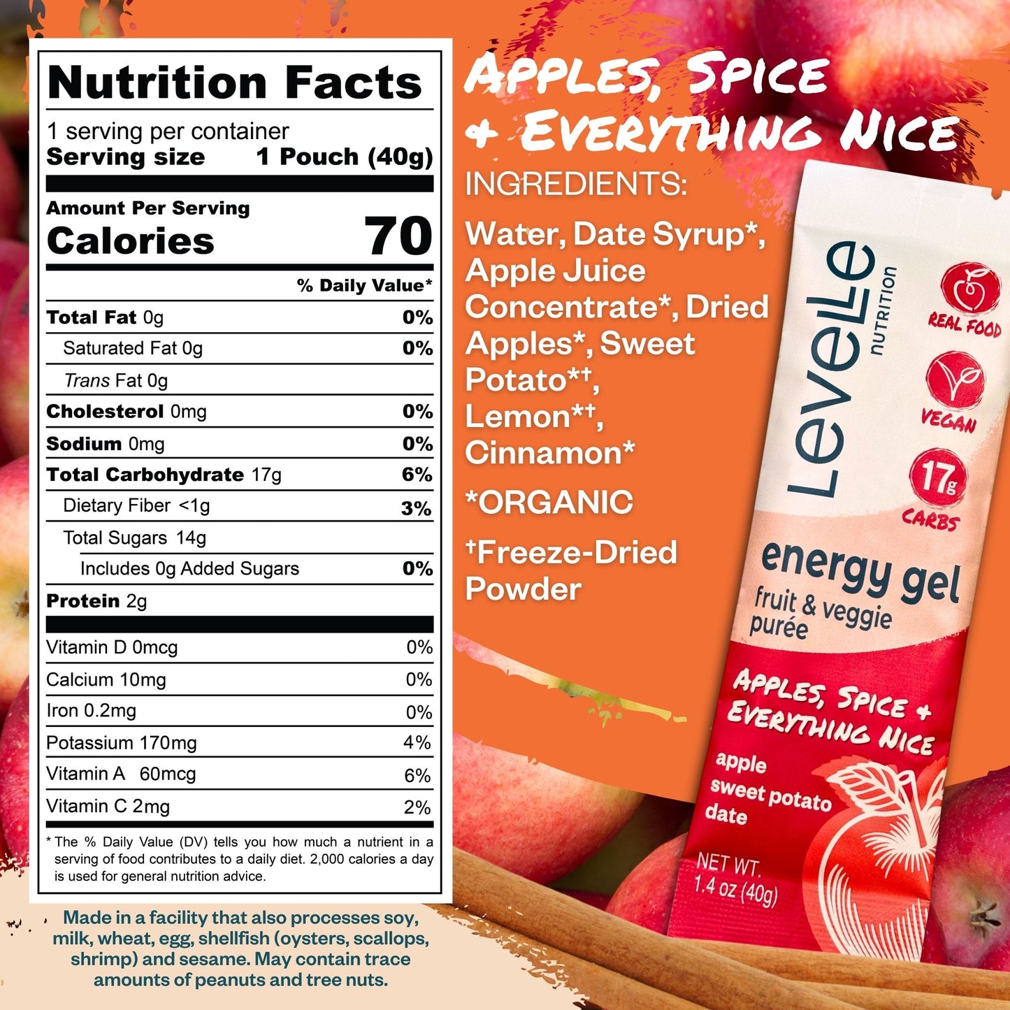 Apples, Spice & Everything Nice Energy Gel - Vegan, GI-Friendly, Real Food (40g)